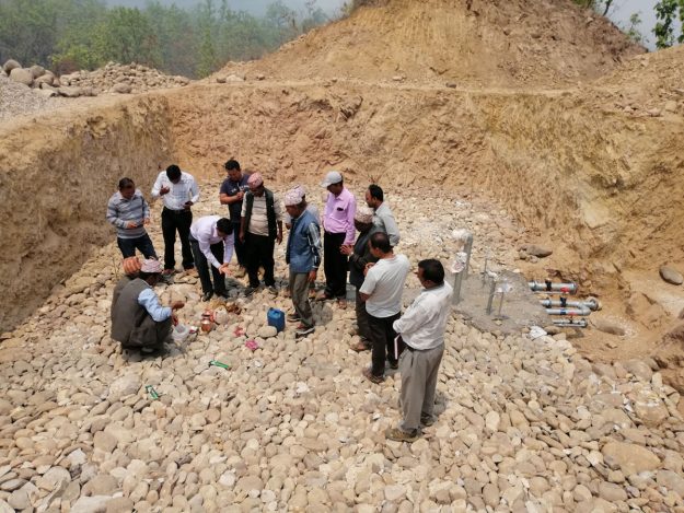 Stone laying ceremony to build a collection tank by the president of the rural municipality, sanneghari